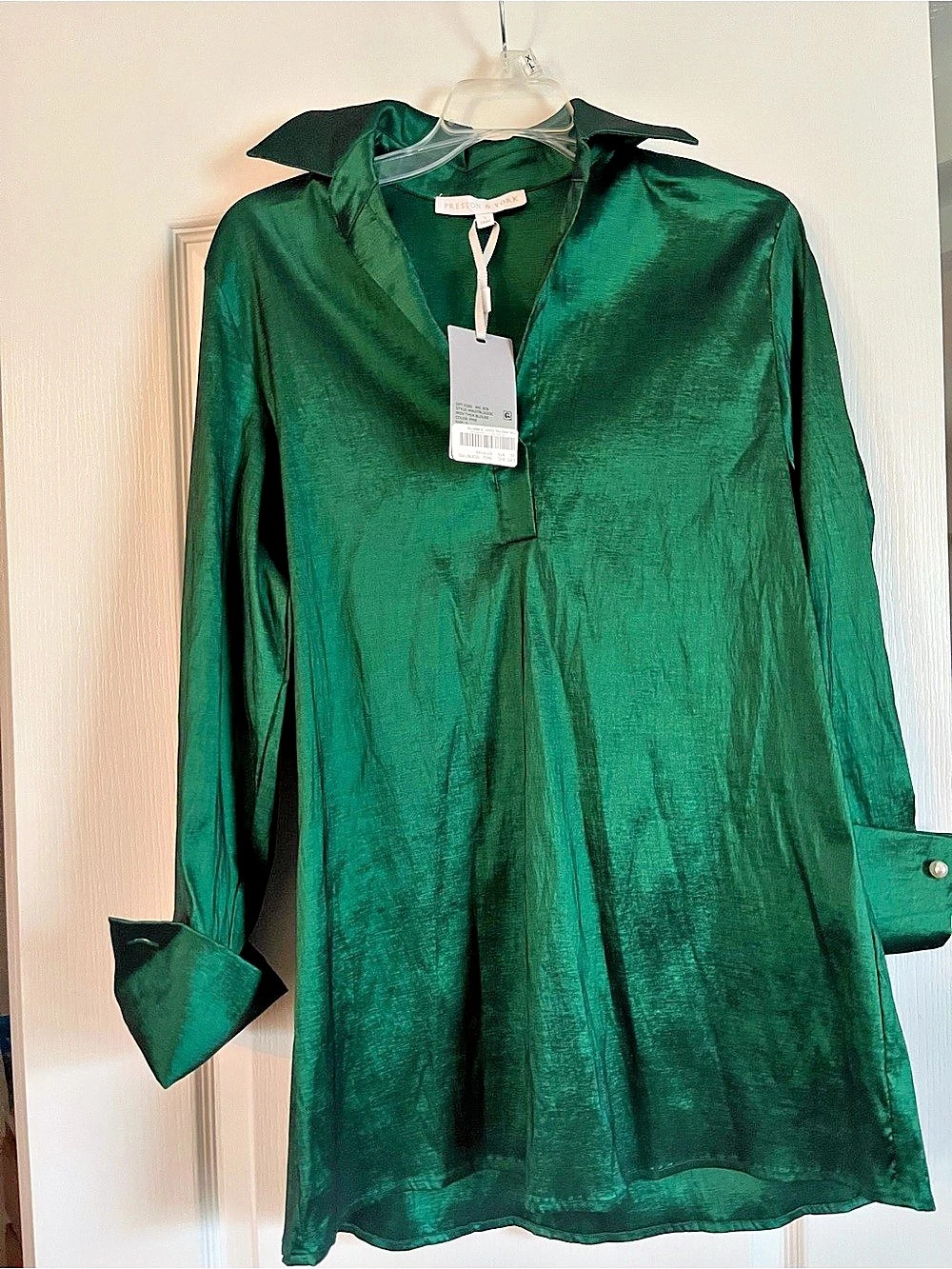 Preston & York Thea Stretch Taffeta Collar Neckline Long Sleeve Blouse Long